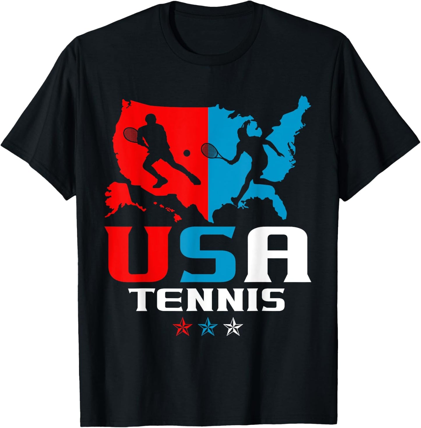 USA Tennis Independence Day American Flag Racket Sports T-Shirt - T-Shirt | Black