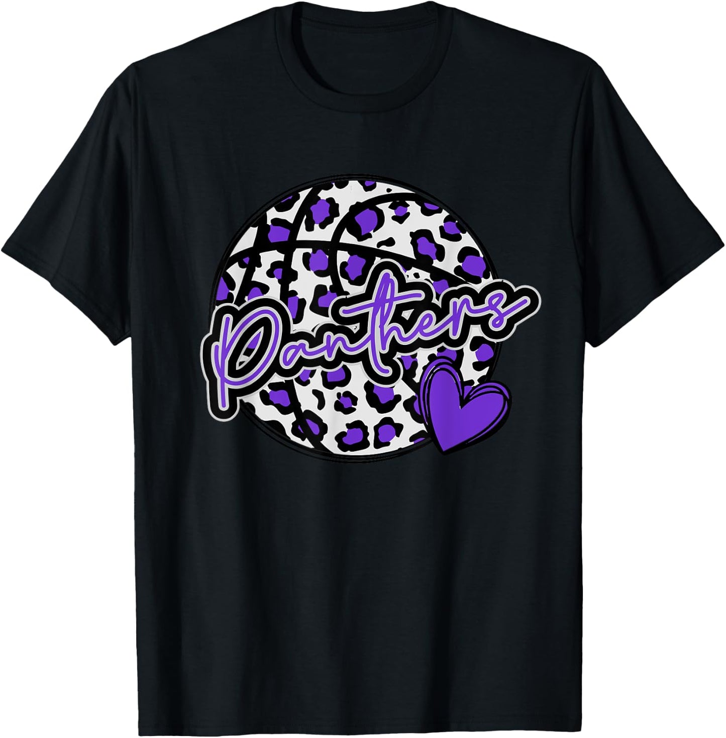 Leopard Cheetah Basketball PANTHERS Purple Spirit Game T-Shirt - T-Shirt | Black