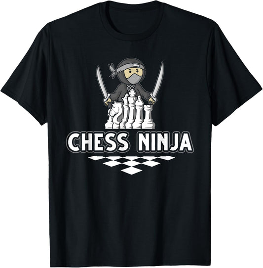 Funny Chess Design Kids Boys Girls Ninja Chess Lover Players T-Shirt - T-Shirt | Black