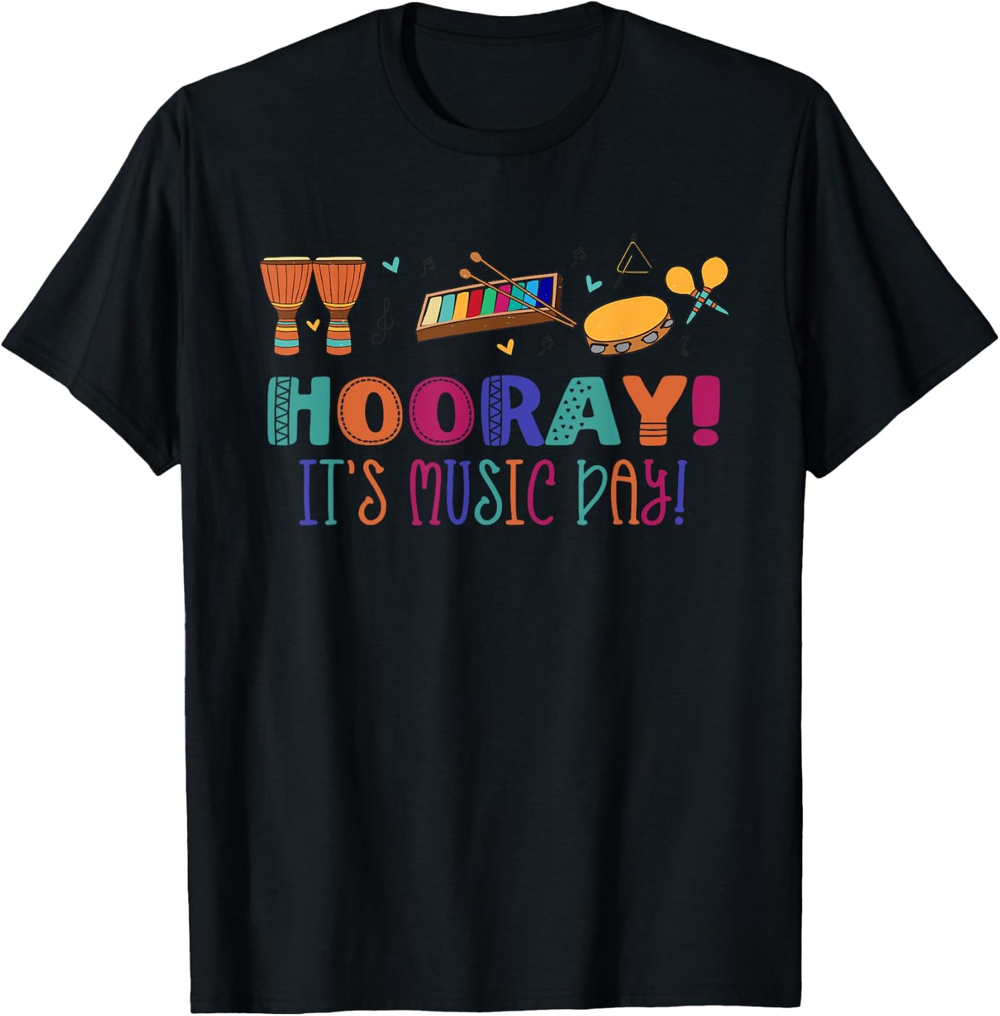 HOORAY! IT'S MUSIC DAY! Musical Note Teacher Musician Meme Women Kids T-Shirt - T-Shirt | Black