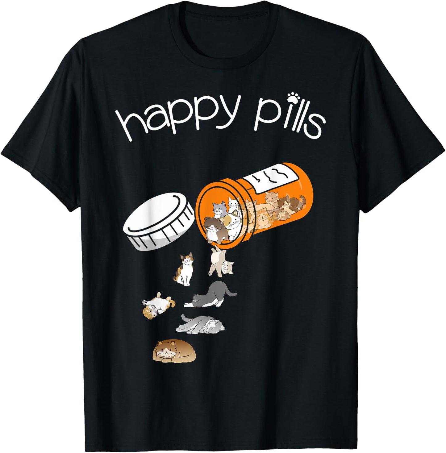 Cat Happy Pills - Cute Cat, Funny Cat Encouragement T-Shirt - T-Shirt | Black