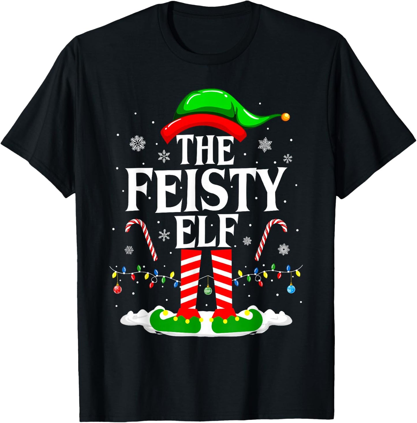 The Feisty Elf Xmas Funny Matching Family Group Christmas T-Shirt - T-Shirt | Black
