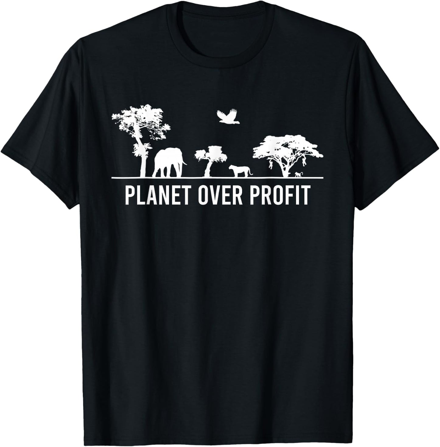 Planet Over Profit Wildlife Safari Protect Environment T-Shirt - T-Shirt | Black