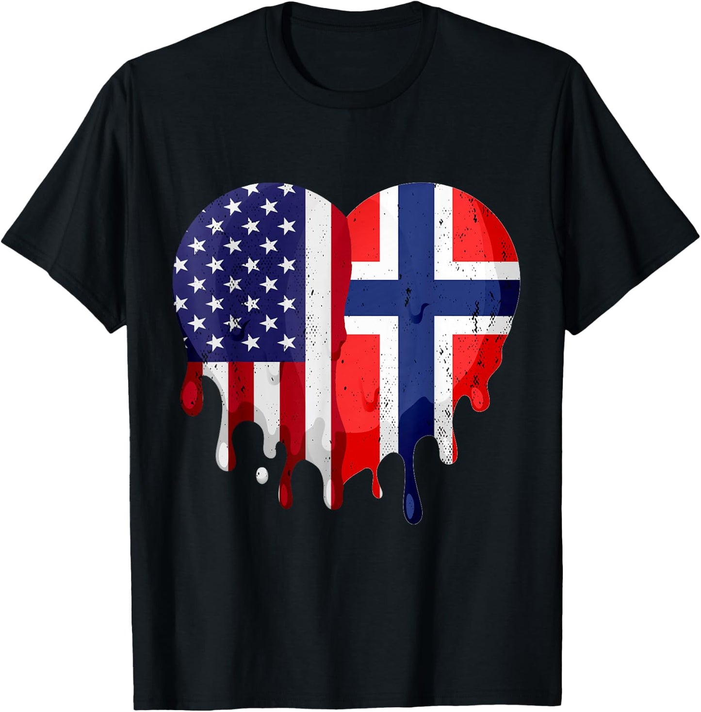 American Norwegian Heritage Month Norway Flag Heart T-Shirt - T-Shirt | Black