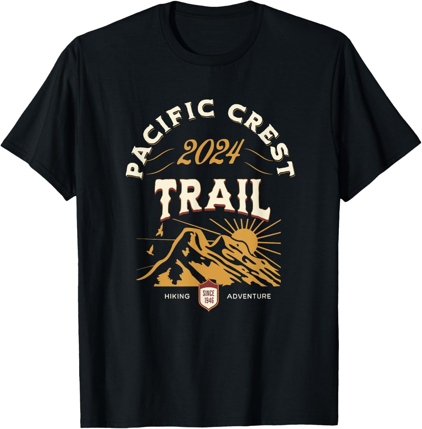Pacific Crest Trail Apparel -Adults Black Vintage Modern Mix Small Short Sleeve Hiking Vacation T-Shirt - T-Shirt | Black