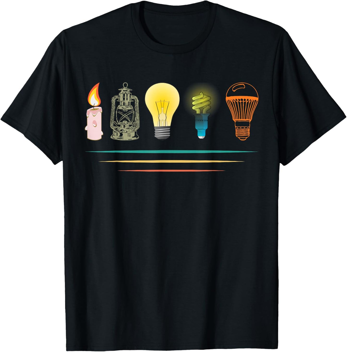 Evolution of light lighting electricity funny electrician T-Shirt - T-Shirt | Black