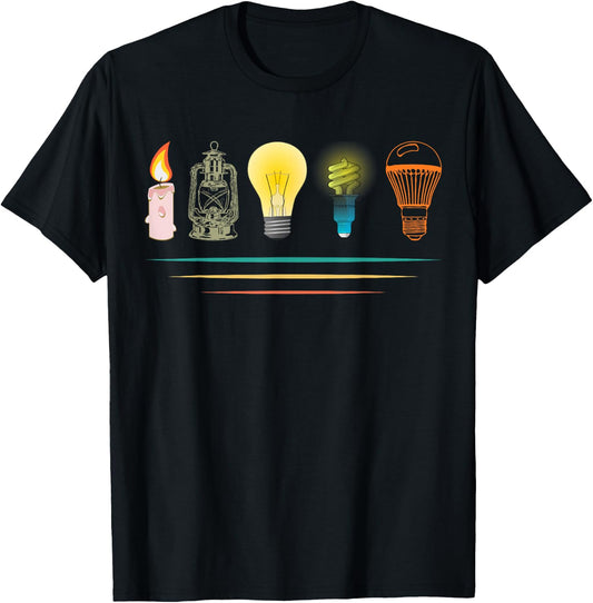 Evolution of light lighting electricity funny electrician T-Shirt - T-Shirt | Black