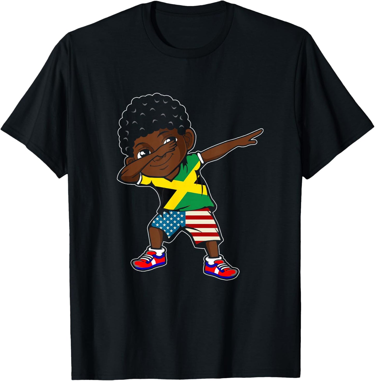 Half American Half Jamaican Boy Kid Jamaica Flag Patriotic T-Shirt - T-Shirt | Black