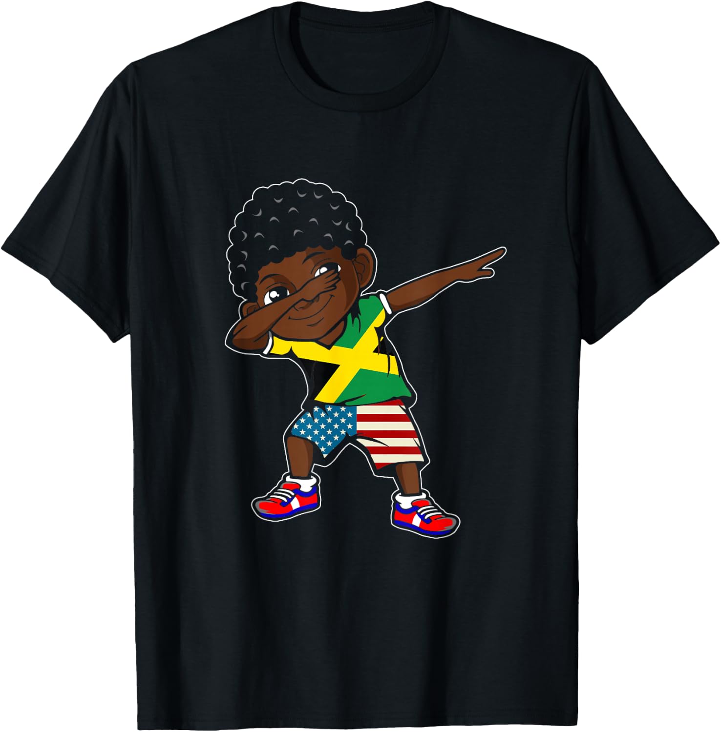 Half American Half Jamaican Boy Kid Jamaica Flag Patriotic T-Shirt - T-Shirt | Black