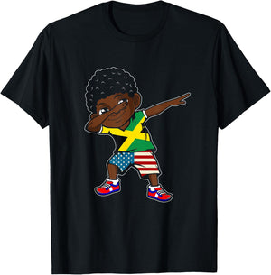 Half American Half Jamaican Boy Kid Jamaica Flag Patriotic T-Shirt - T-Shirt | Black