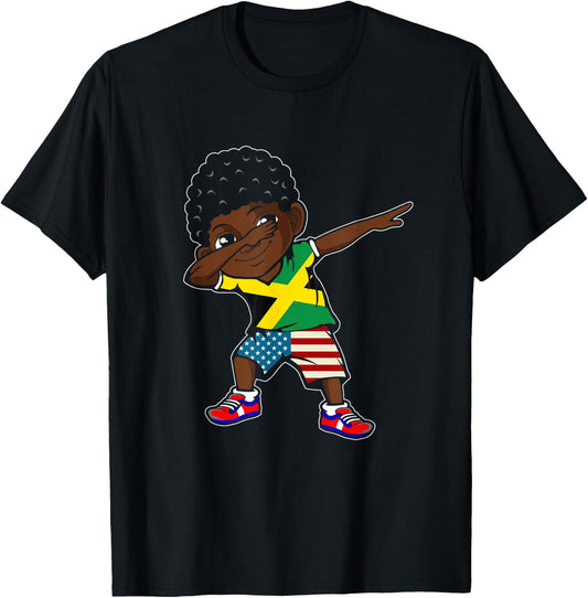 Half American Half Jamaican Boy Kid Jamaica Flag Patriotic T-Shirt - T-Shirt | Black