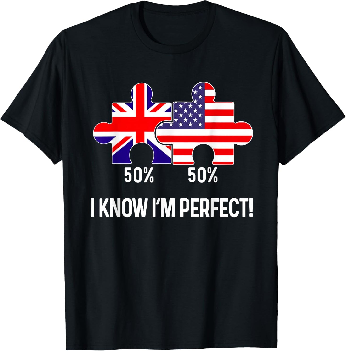Half American Half British Flag Map Combined USA UK T-Shirt - T-Shirt | Black
