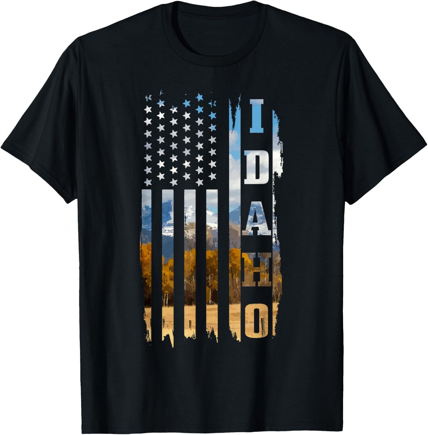 Idaho Patriotic American Flag Vintage Nature Hiking T-Shirt - T-Shirt | Black