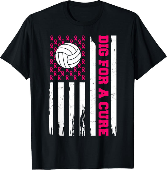 Dig For A Cure Breast Cancer Awareness Volleyball Pink T-Shirt - T-Shirt | Black