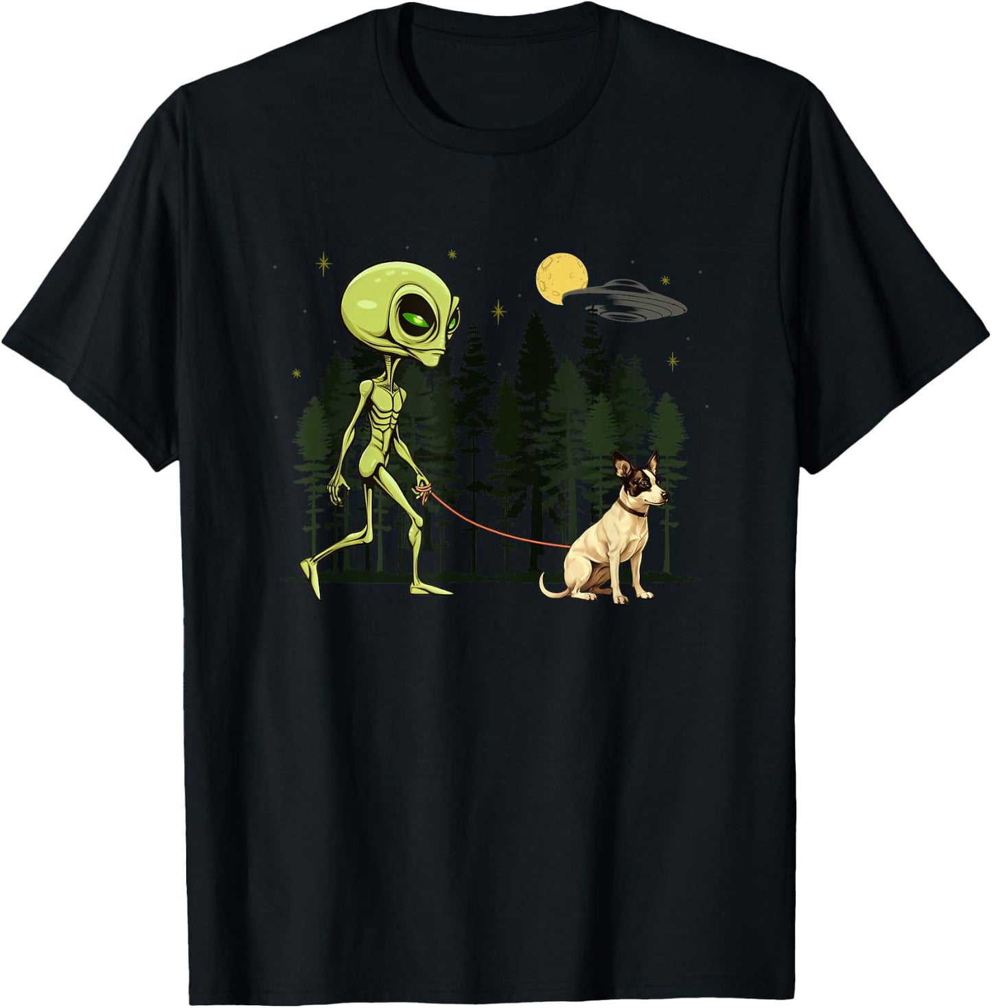 Funny Rat Terrier Alien Walking UFO Pet Dog Mom Dad Women Kids T-Shirt - T-Shirt | Black