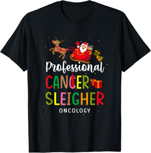 Professional Cancer Sleigher Oncology Santa Nurse Christmas T-Shirt - T-Shirt | Black