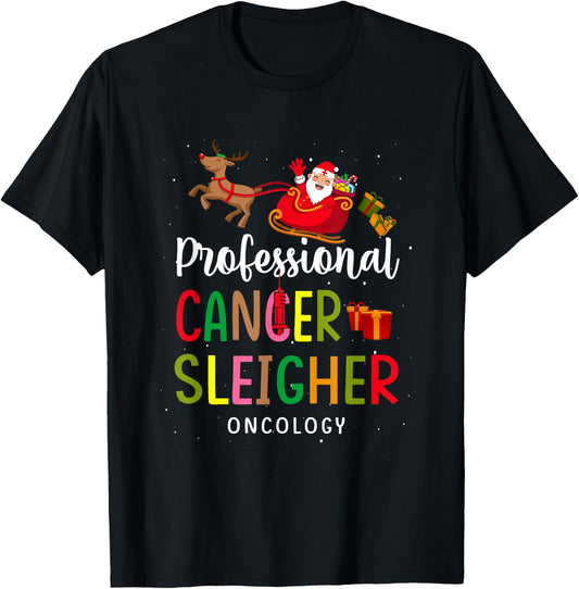 Professional Cancer Sleigher Oncology Santa Nurse Christmas T-Shirt - T-Shirt | Black