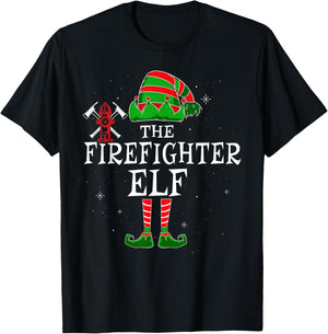 Firefighter Elf Group Matching Christmas Fire Department T-Shirt - T-Shirt | Black