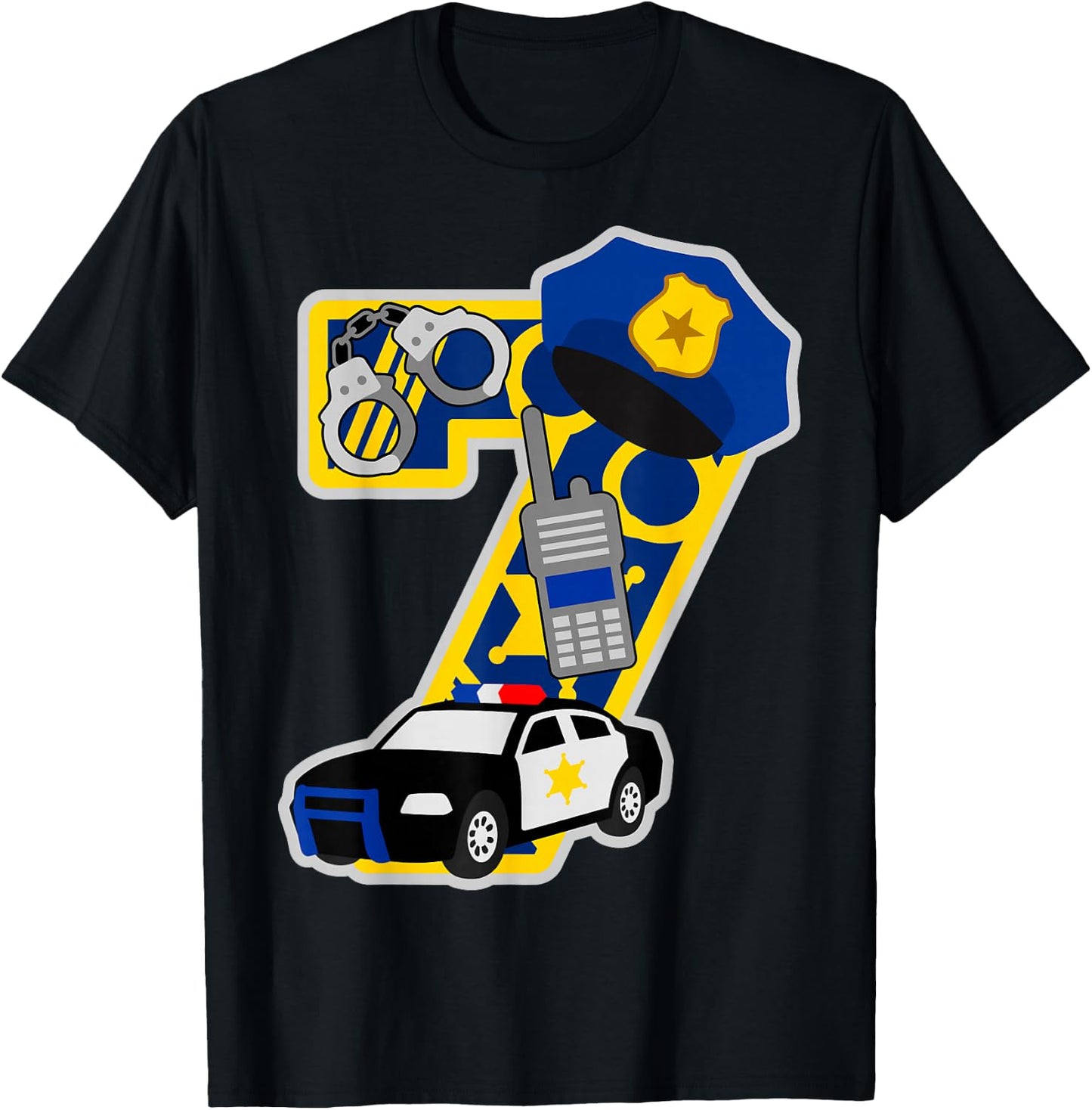 Police 7th birthday party Number 7 - 7 years birthday T-Shirt - T-Shirt | Black