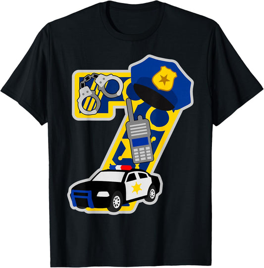Police 7th birthday party Number 7 - 7 years birthday T-Shirt - T-Shirt | Black