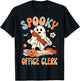 Groovy Halloween Spooky Office Clerk Retro Floral Ghost T-Shirt - T-Shirt | Black