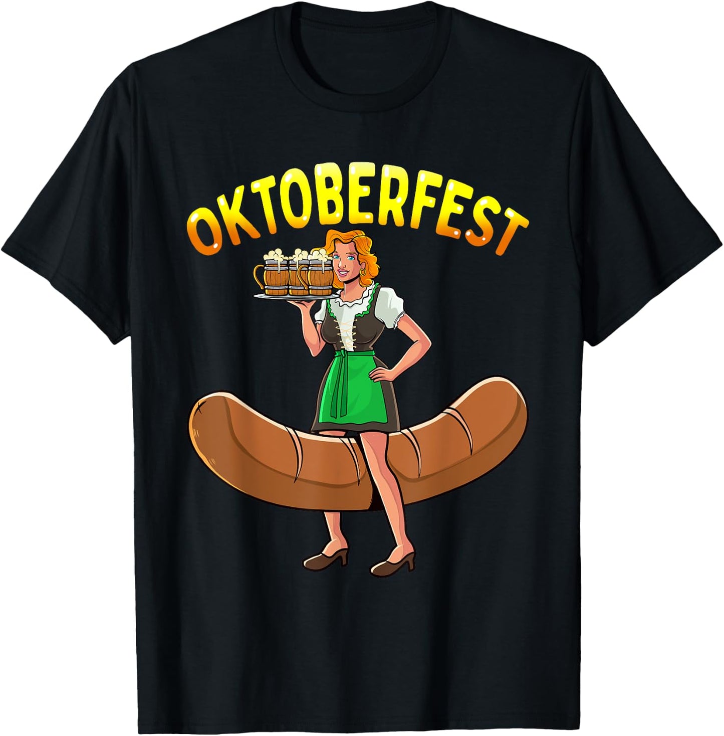 Oktoberfest Funny Bartwurst Barmaid German Woman Dirndl Beer T-Shirt - T-Shirt | Black