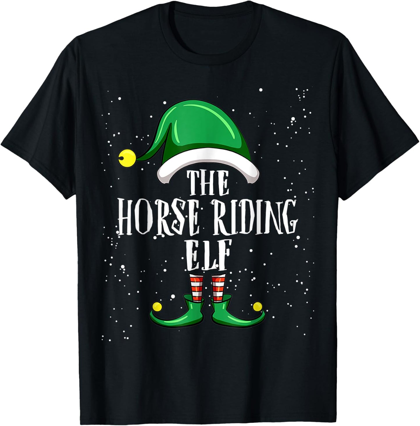 Horse Riding Elf Group Matching Family Christmas Funny T-Shirt - T-Shirt | Black
