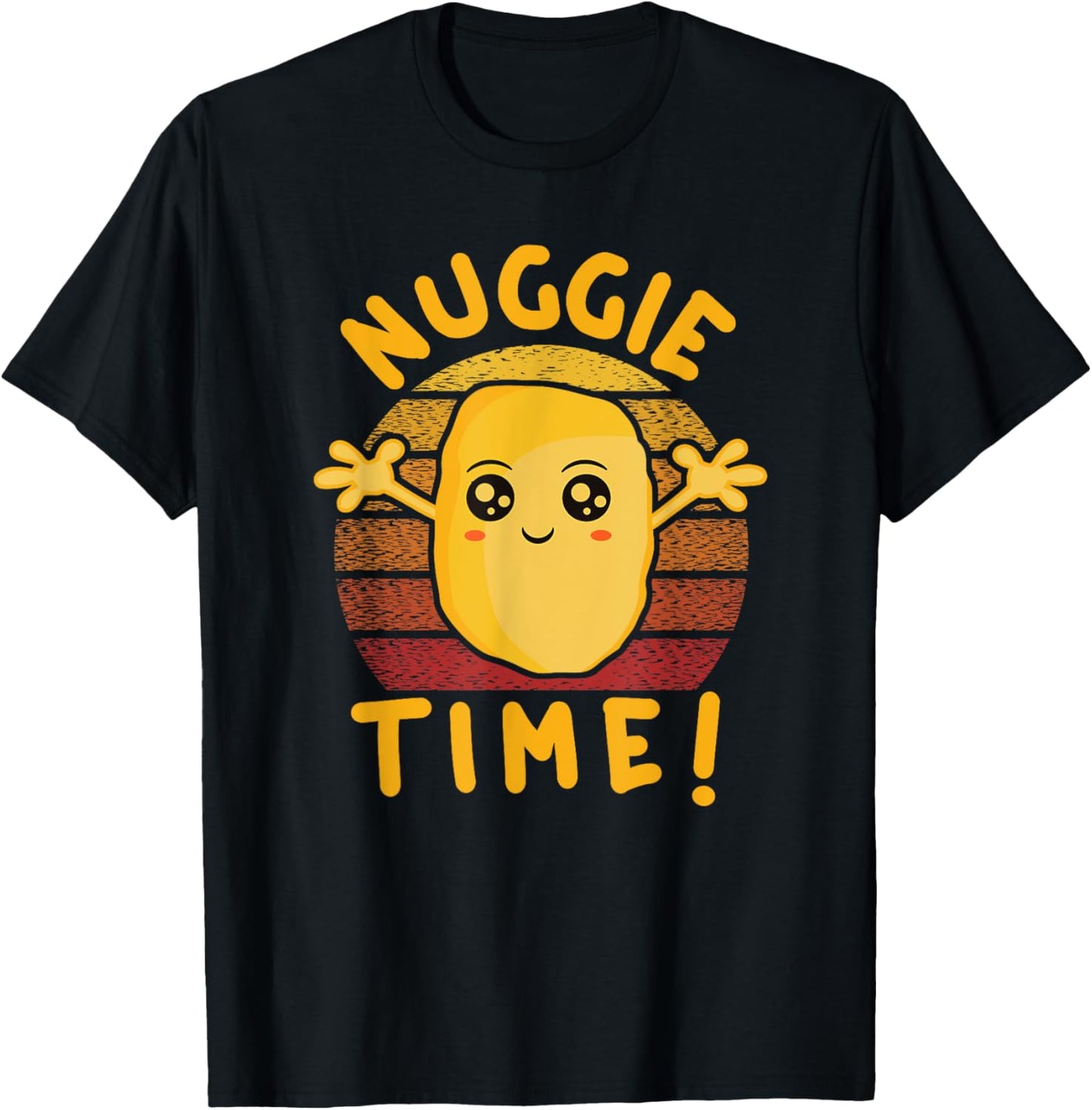 Nuggie Time! Happy Kawaii Chicken Nugget With Open Arms T-Shirt - T-Shirt | Black