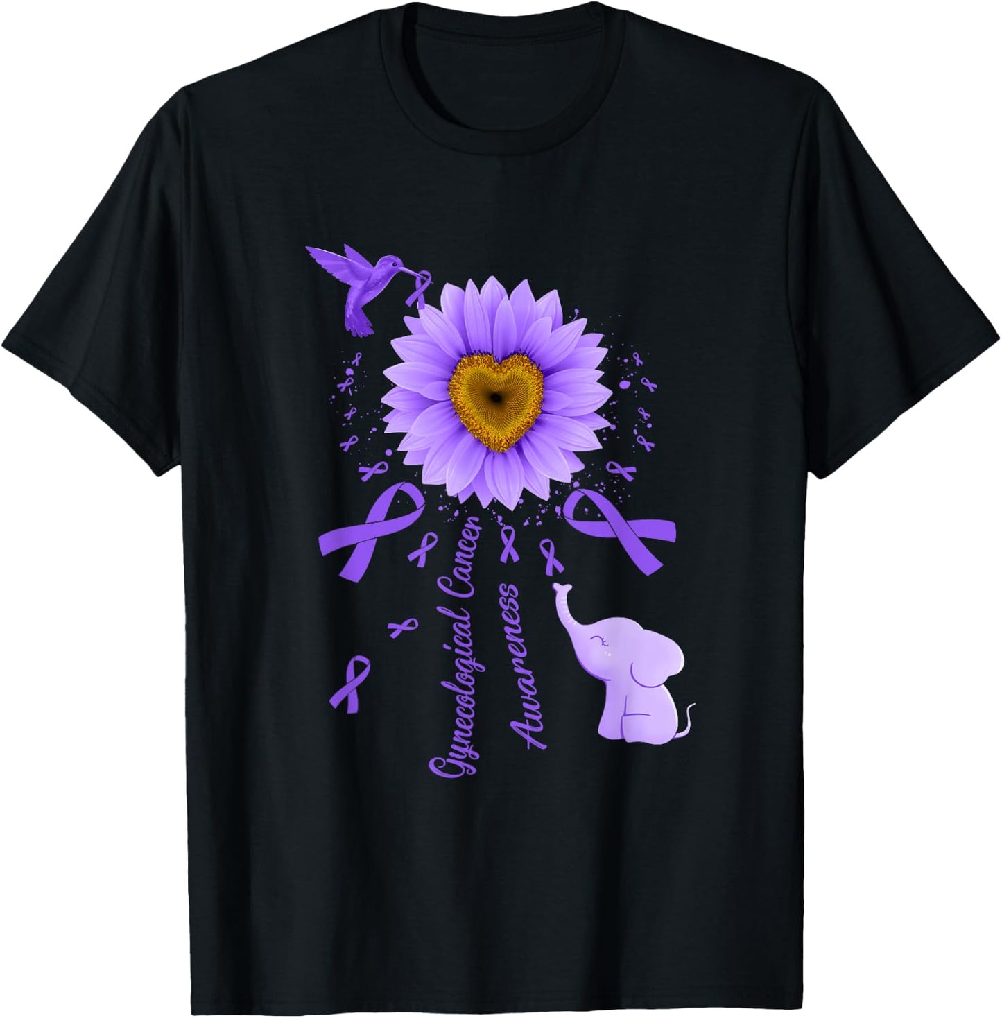 Sunflower Hummingbird Elephant Gynecological Cancer T-Shirt - T-Shirt | Black