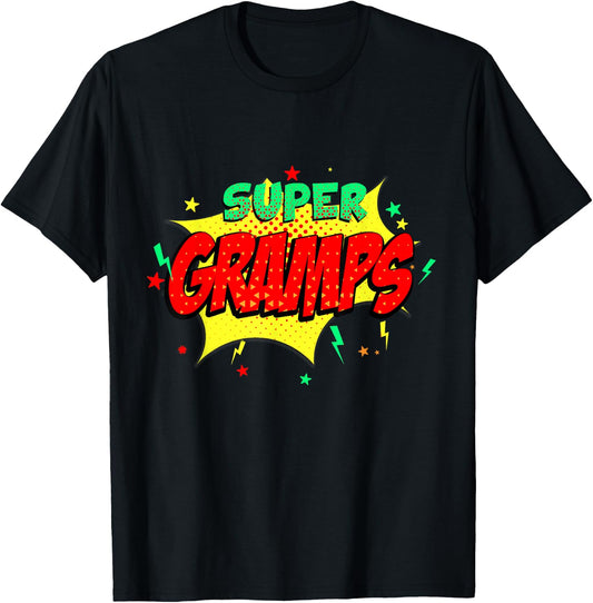 Super Gramps Comic Themed Style Superhero Fathers Day T-Shirt - T-Shirt | Black