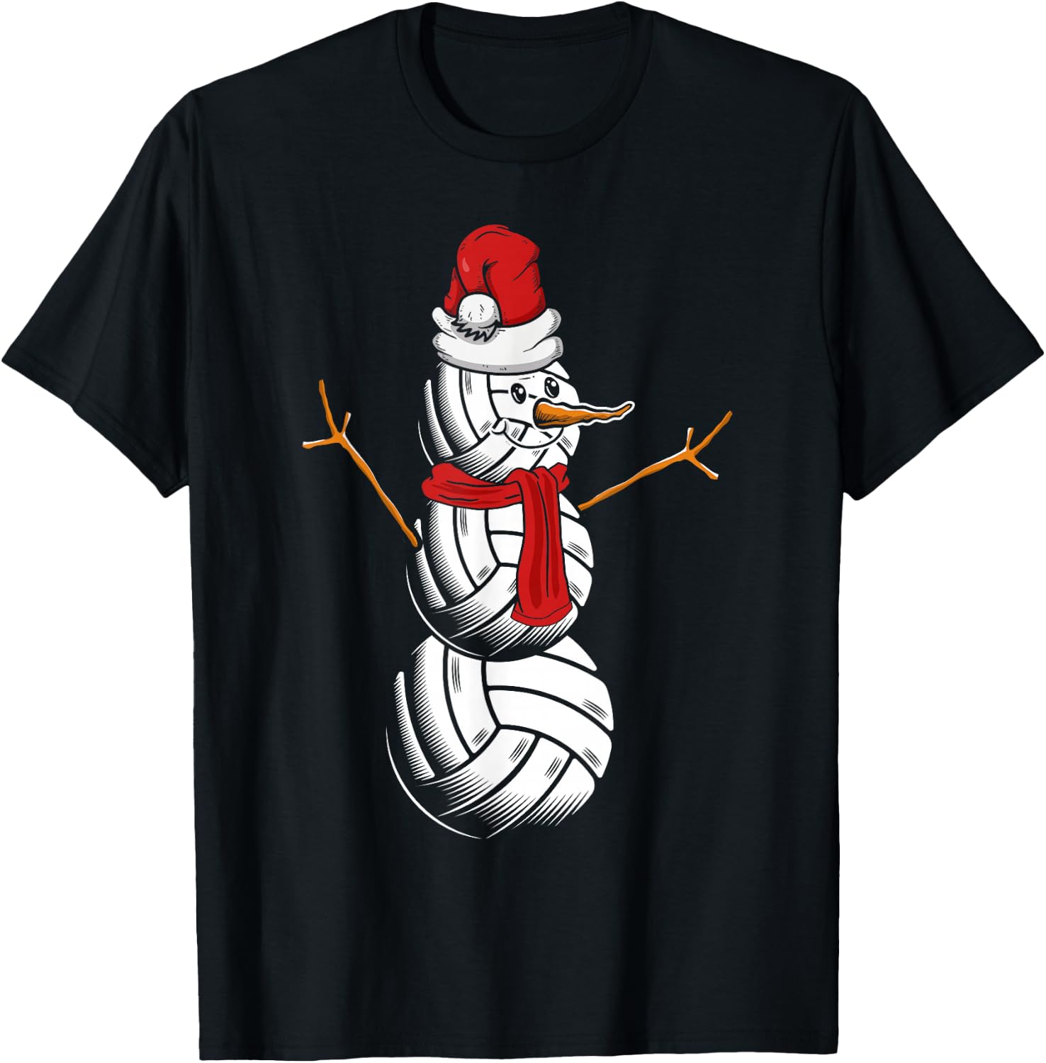 Volleyball Player Snowman Merry Xmas Christmas Day T-Shirt - T-Shirt | Black