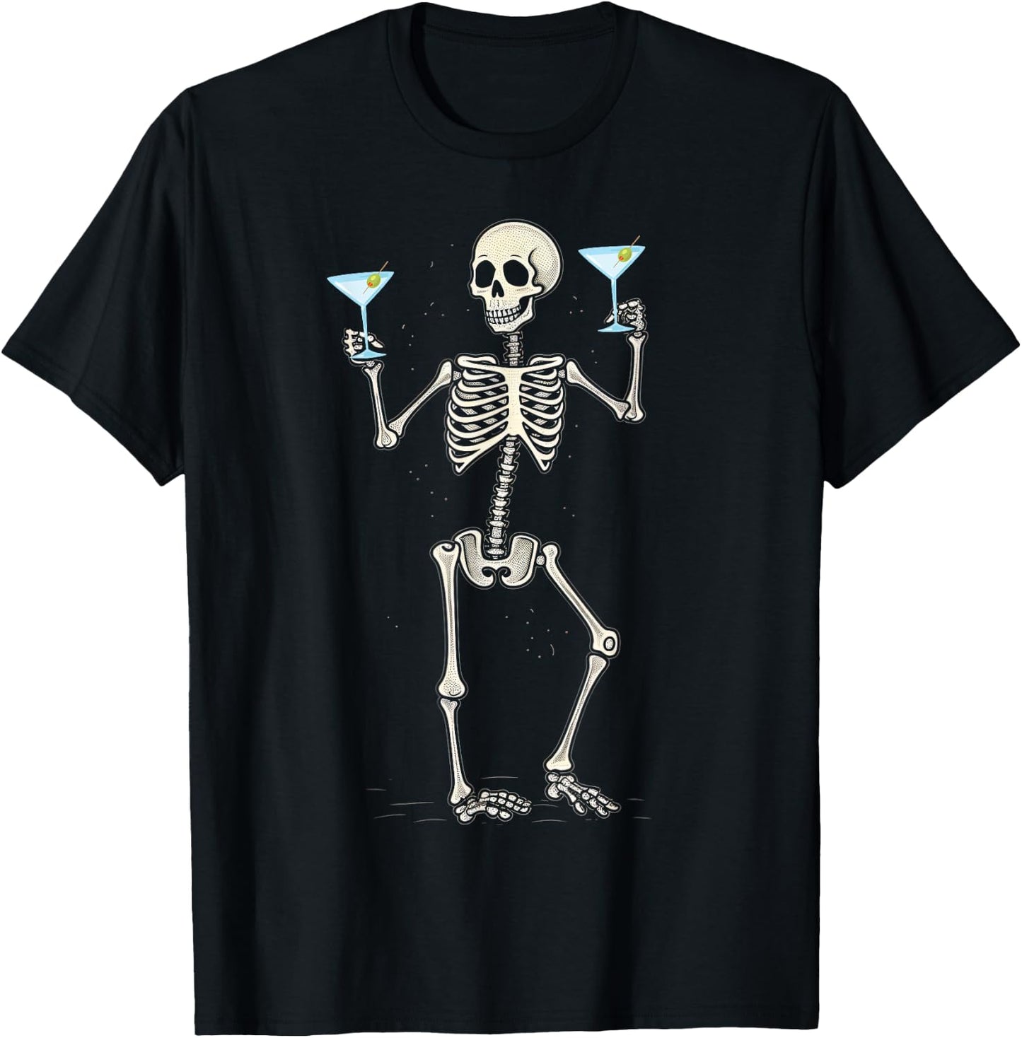 Funny Halloween Skeleton Drinking Martini Cocktail T-Shirt - T-Shirt | Black
