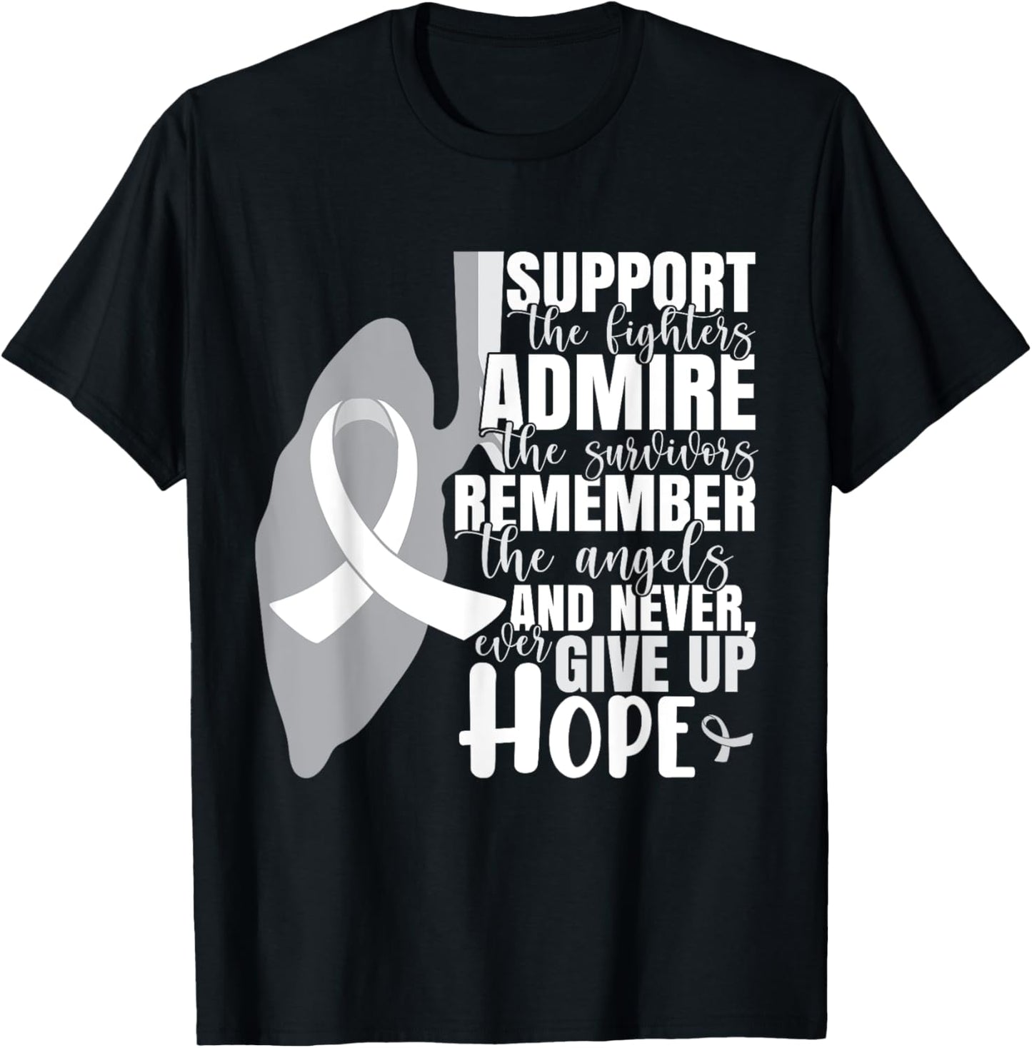 White Ribbon Lung Cancer Warrior T-Shirt - T-Shirt | Black