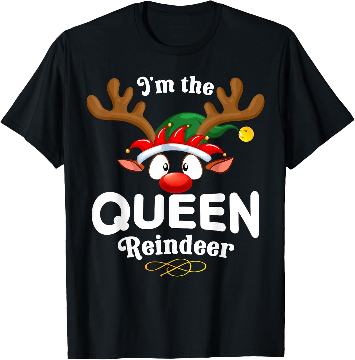 Christmas PJS Queen XMas Reindeer Matching T-Shirt - T-Shirt | Black