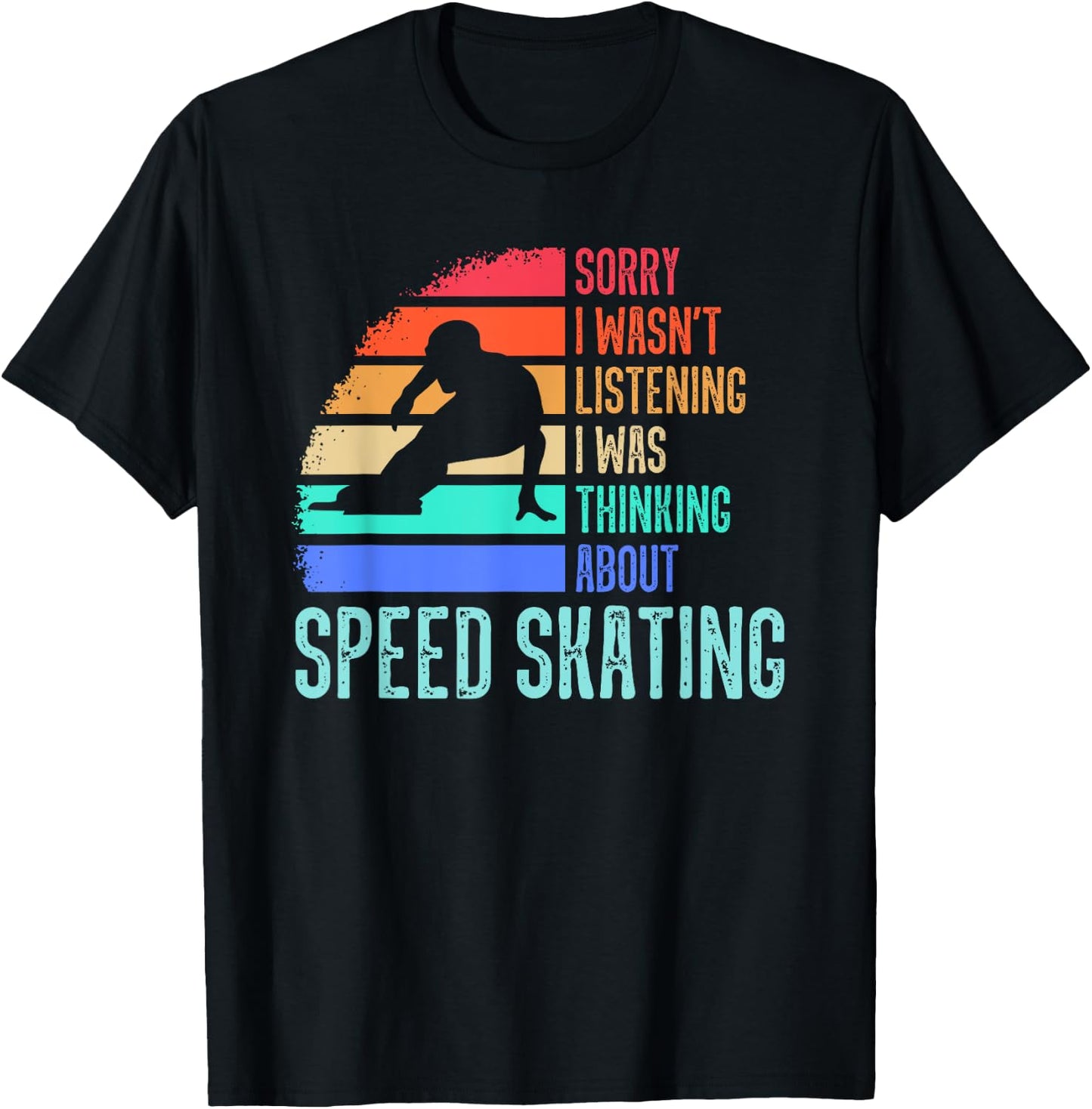 Speed Skating Retro Vintage Ice Skater Long Track Racing T-Shirt - T-Shirt | Black
