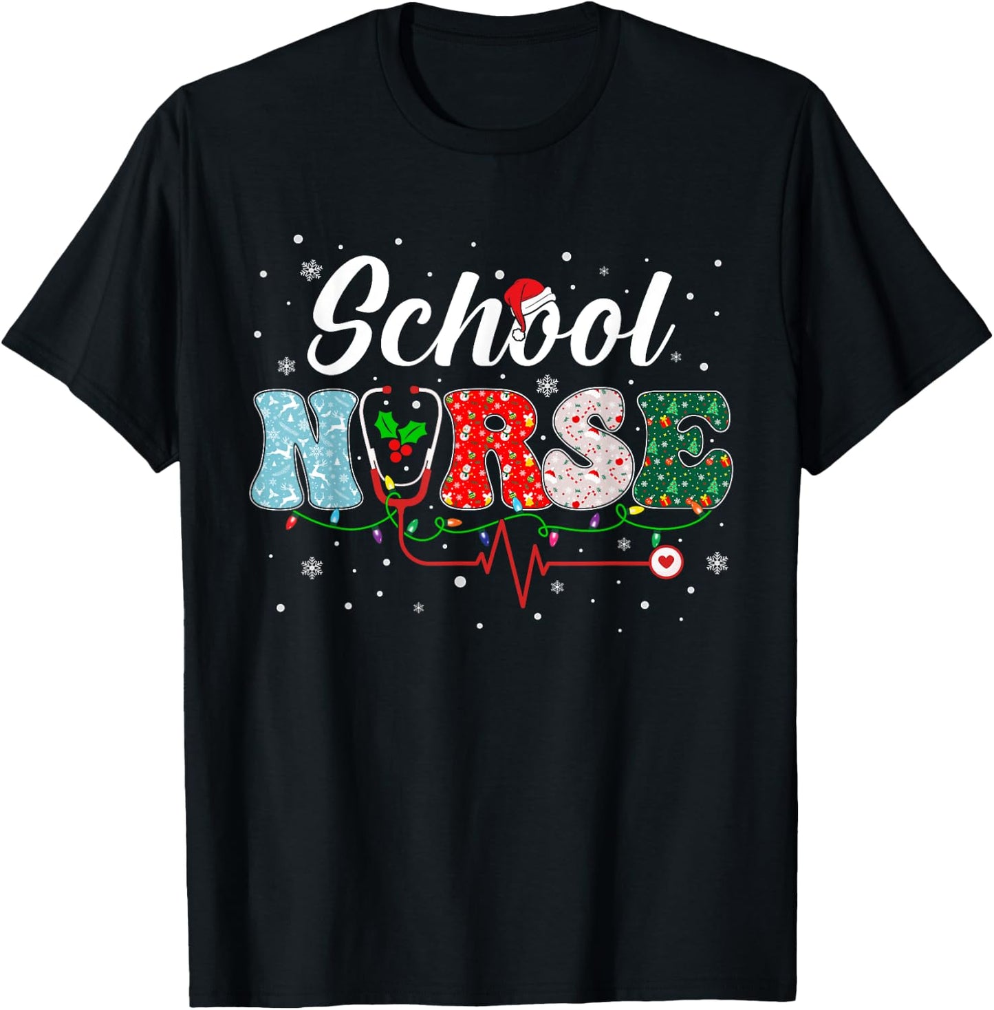 Love School Nurse Life Snowman Christmas Nurse Xmas Pajama T-Shirt - T-Shirt | Black
