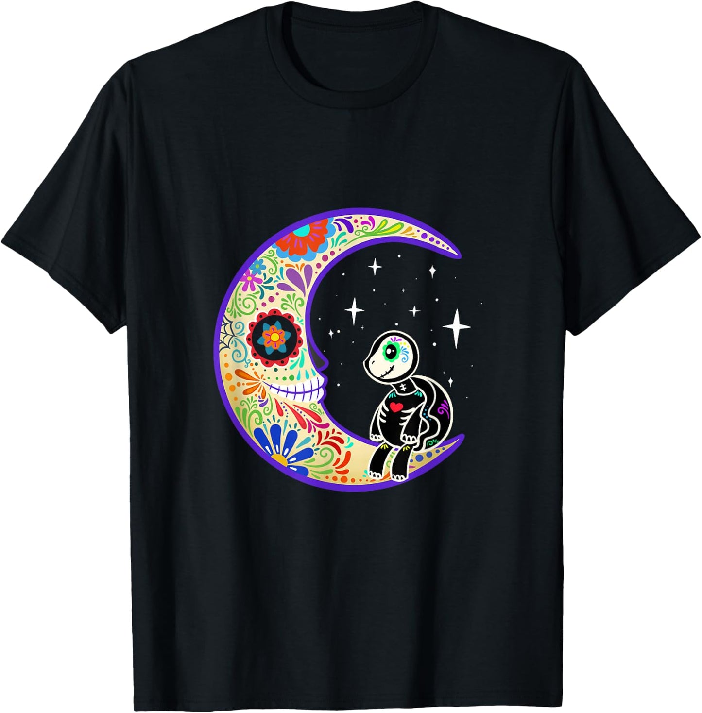 Turtle Dia de Los Muertos Skeleton Sugar Skull T-Shirt - T-Shirt | Black