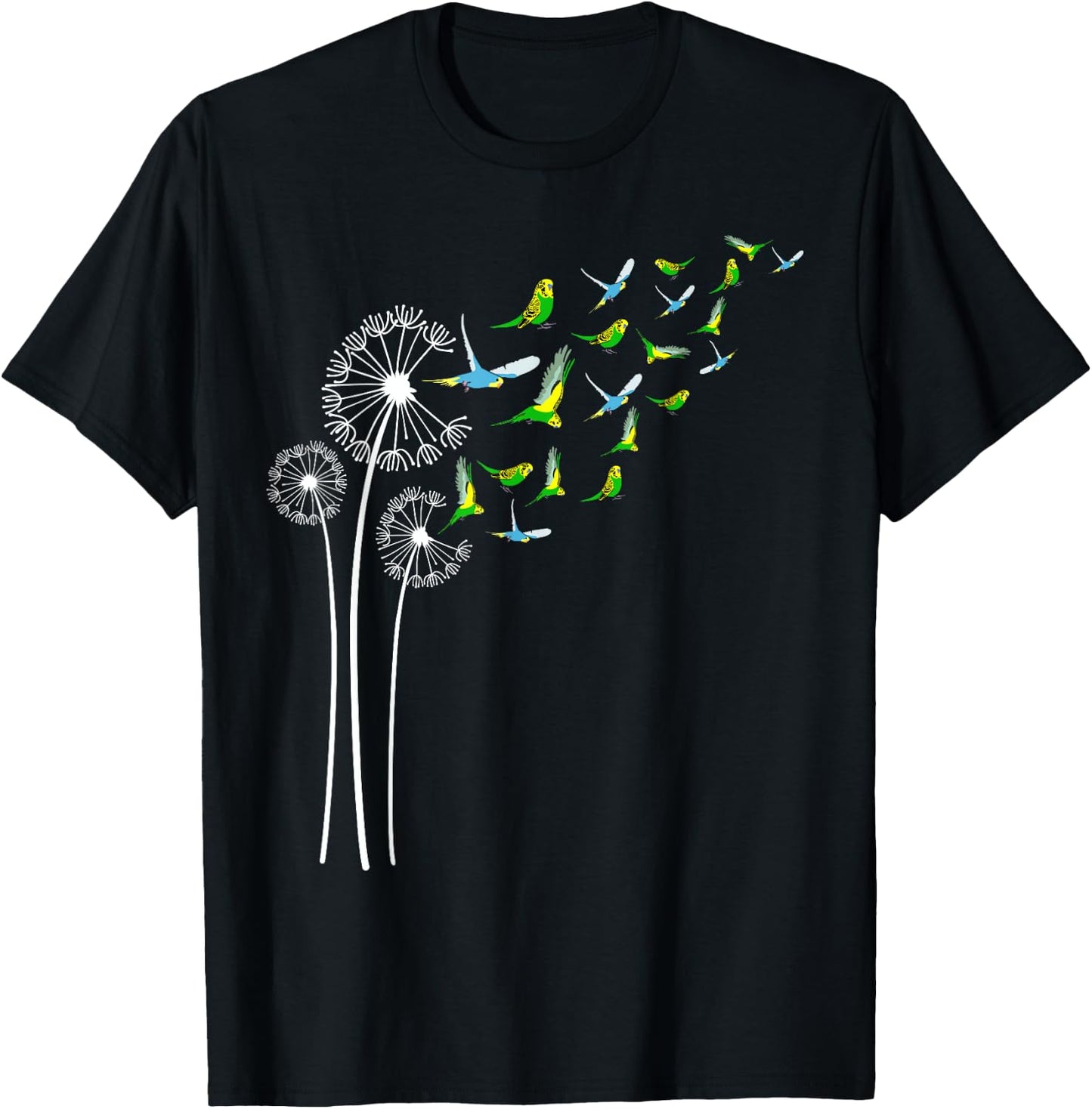 Budgie Dandelion Flower For Dandelions and Parakeet Lover T-Shirt - T-Shirt | Black