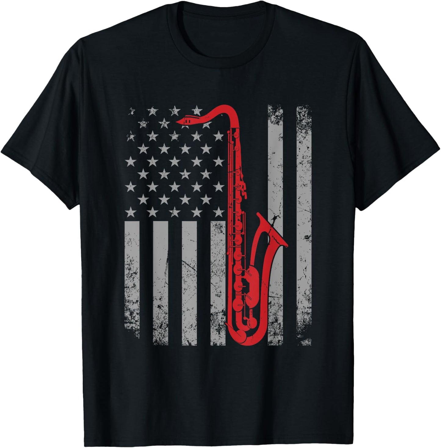 Saxophone Musician Jazz Music American Flag For Saxophonist Women Kids Men T-Shirt - T-Shirt | Black