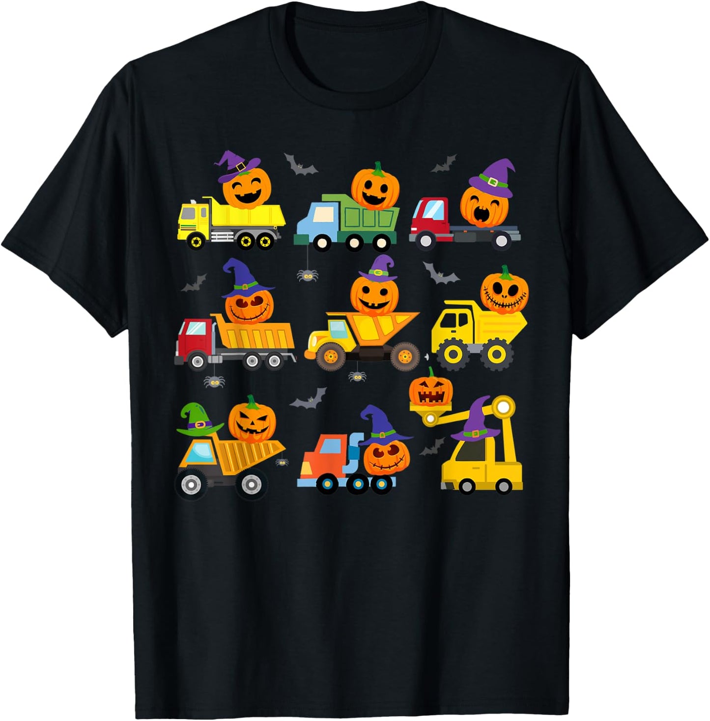 Construction Vehicle Halloween Crane Truck Pumpkin Boys Kids T-Shirt - T-Shirt | Black