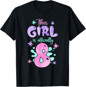 This Girl Is Officially 8 Year Old Slime Queen 8th Birthday T-Shirt - T-Shirt | Black