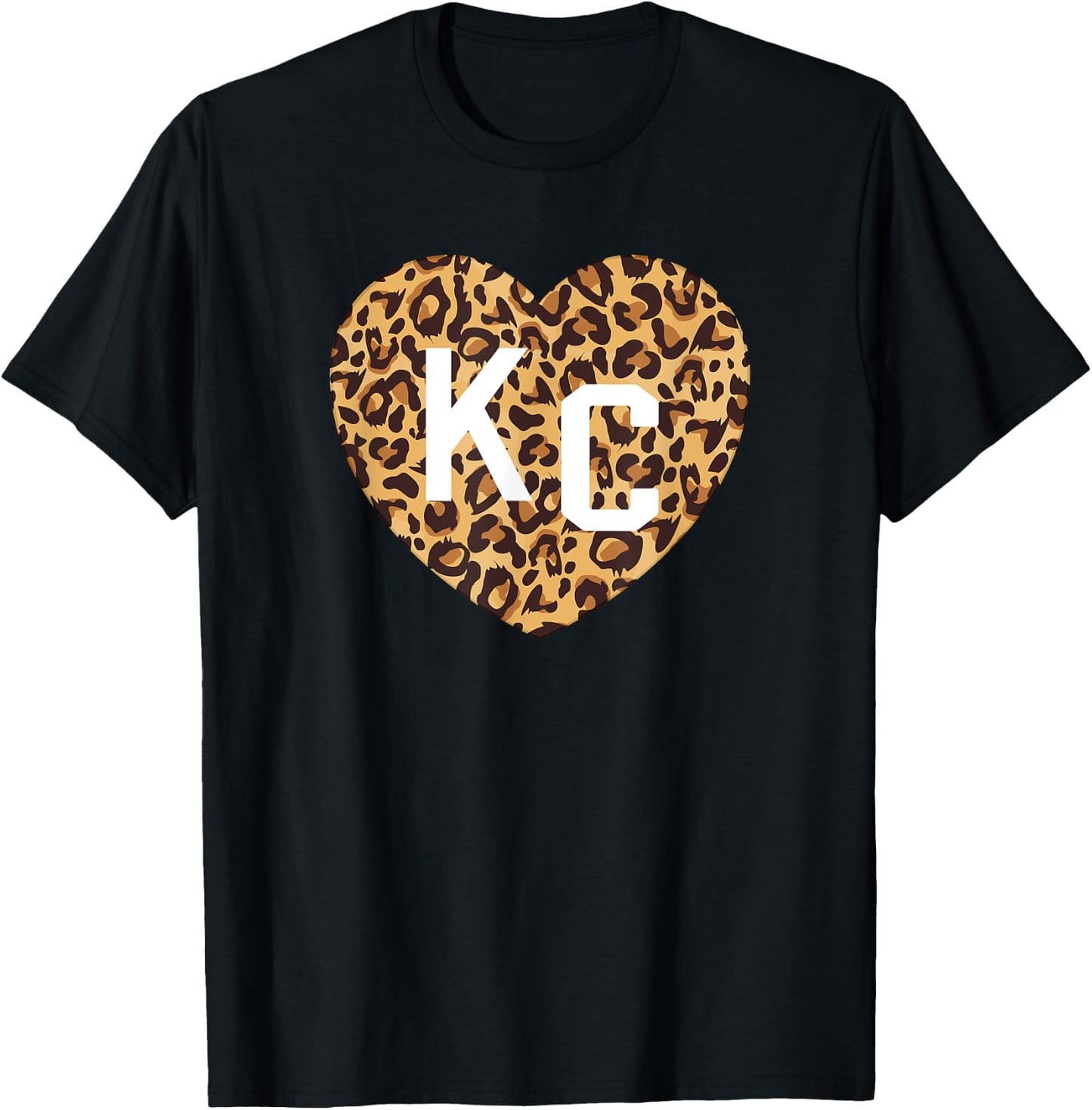 Heart KC Cheetah Leopard Pattern Brown Yellow Spots Heart Kc T-Shirt - T-Shirt | Black