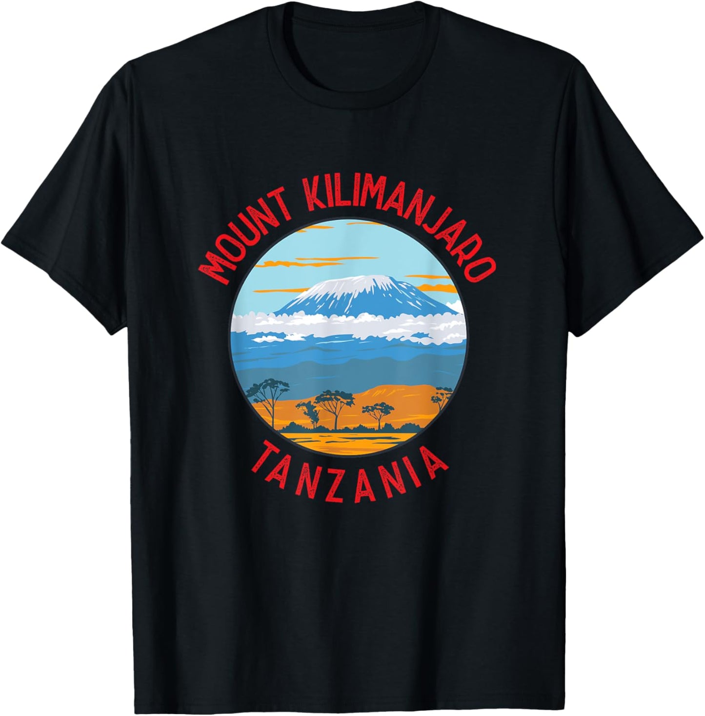 Mount Kilimanjaro Tanzania Distressed Circle Vintage T-Shirt - T-Shirt | Black