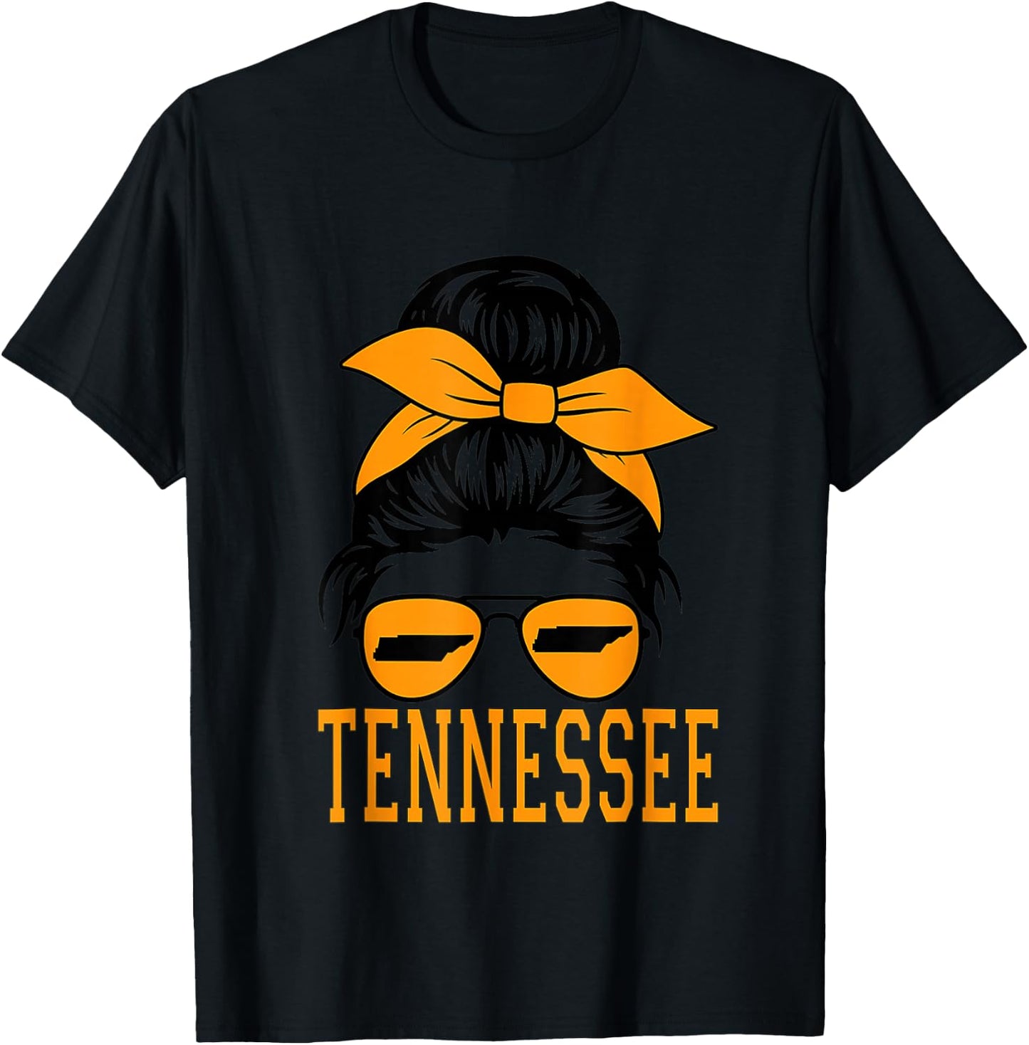 Tennessee State Kids Orange USA Messy Bun Hair TN T-Shirt - T-Shirt | Black
