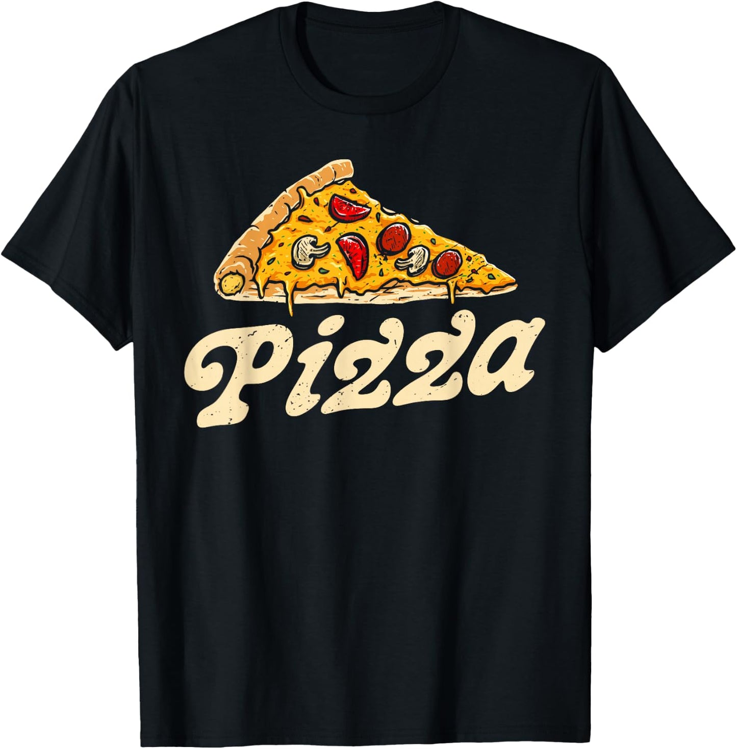 Pizza Day Retro Vintage 60s 70s Women Men Italian Food Lover T-Shirt - T-Shirt | Black