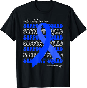 Support Squad Colorectal Cancer Awareness Blue Ribbon Hope T-Shirt - T-Shirt | Black