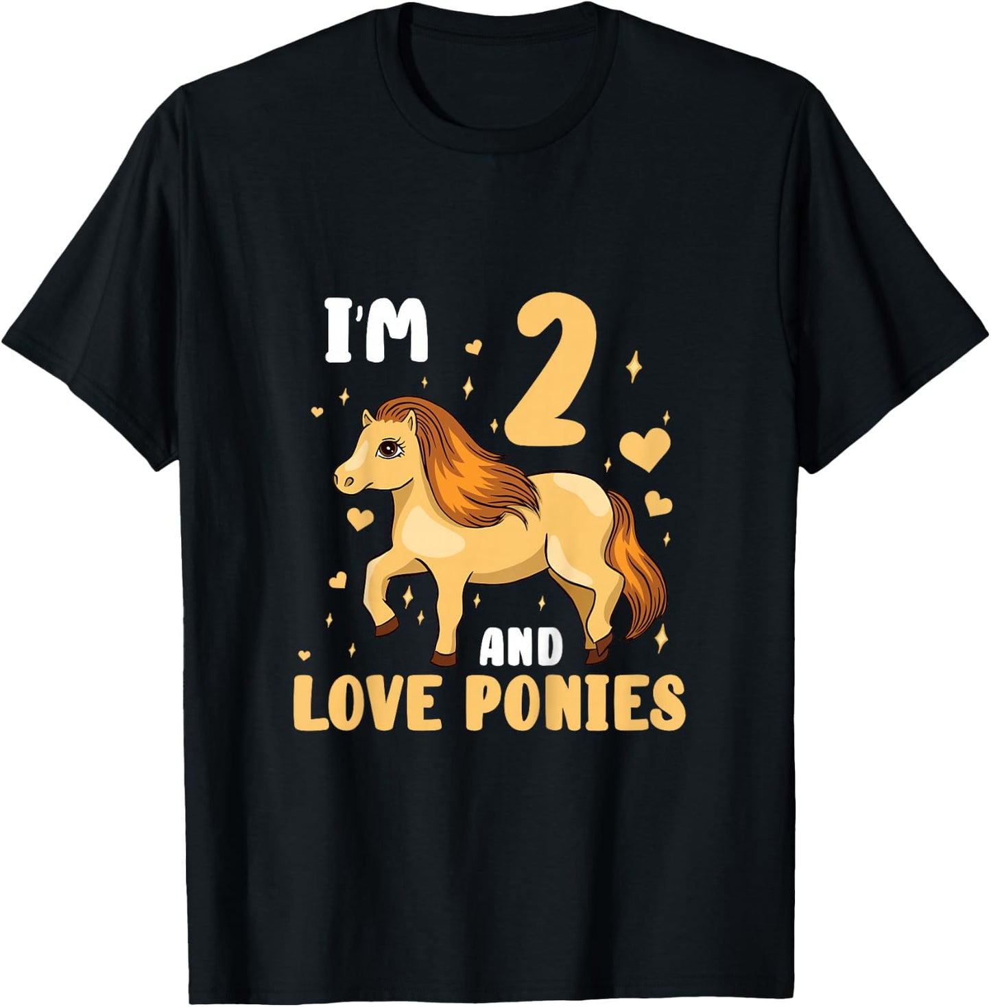 Kids Pony Horse I'm 2 And Love Ponies 2 Year Old 2nd Birthday T-Shirt - T-Shirt | Black