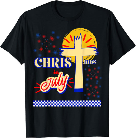 Retro Christmas In July Christian Jesus God Summer Beach BBQ Men Women Kids T-Shirt - T-Shirt | Black