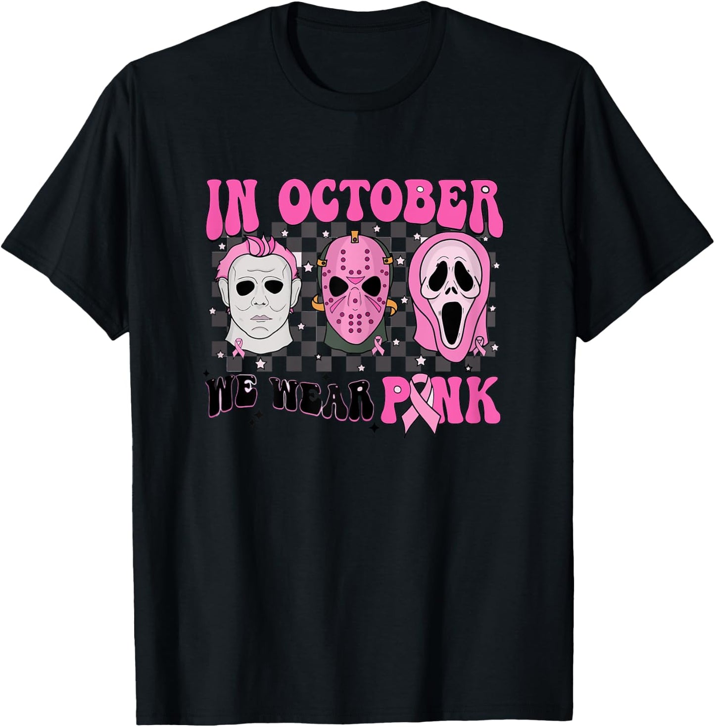 Pink Breast Cancer Awareness Scream Halloween Horror Retro T-Shirt - T-Shirt | Black