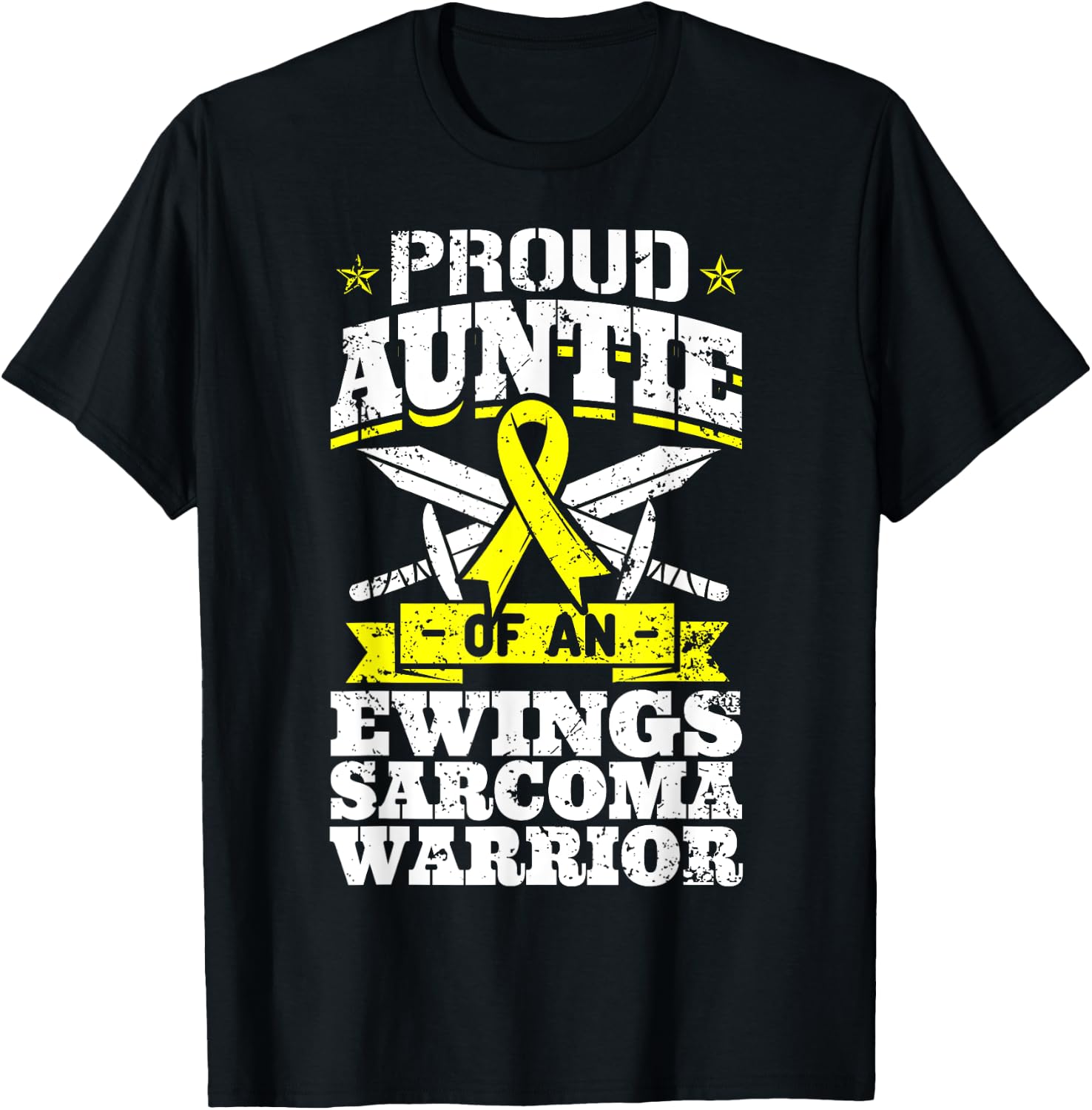 Proud Auntie Of An Ewings Sarcoma Warrior Awareness Ribbon T-Shirt - T-Shirt | Black
